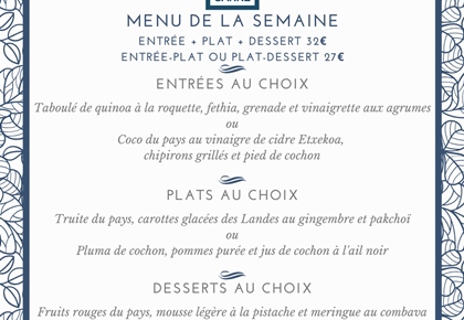 Menu de la semaine - Restaurant Le Carré