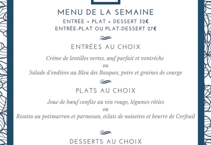 Menu de la semaine - Restaurant Le Carré