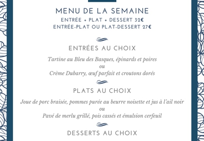 Menu déjeuner de la semaine - Restaurant Le Carré