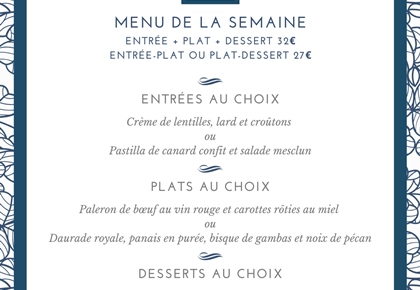 Menu déjeuner de la semaine - Restaurant Le Carré