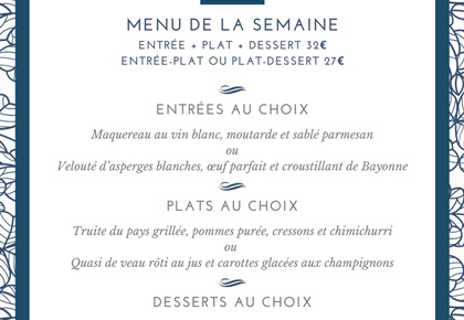 Menu déjeuner de la semaine - Restaurant Le Carré