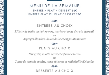 Menu déjeuner de la semaine - Restaurant Le Carré