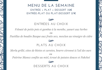Menu déjeuner de la semaine - Restaurant Le Carré